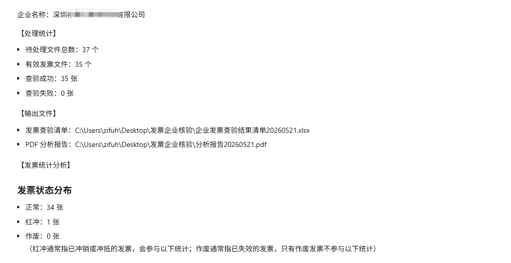 企业发票核验与征信分析步骤3:查看处理结果截图