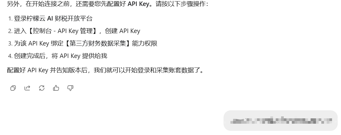 财务软件账套连接器步骤2:配置 API Key截图